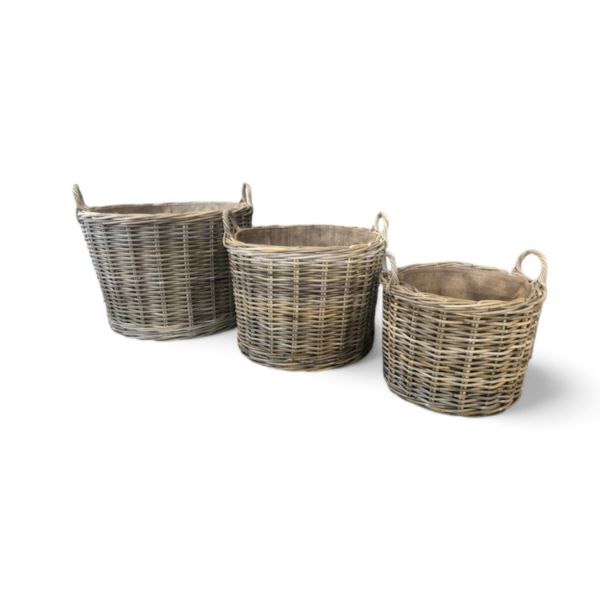 Afbeelding van Round Basket, set of 3 + Wheels, Jutte